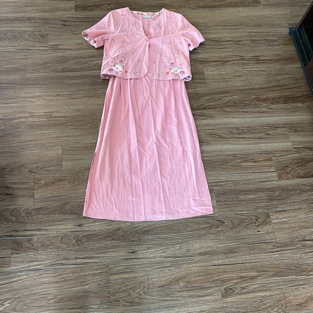 VTG 90’s Studio Ease Dress Linen Maxi Floral reversible size 10 teacher modest - Picture 2 of 12